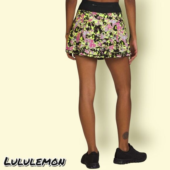 Preowned Lululemon Pace Rival Mid-Rise Skirt Highlight Yellow Multi / Bla size 2 - Picture 3 of 15